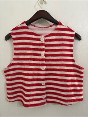 Missguided Cropped Knit Vest Shirt Womens Small Red White Striped